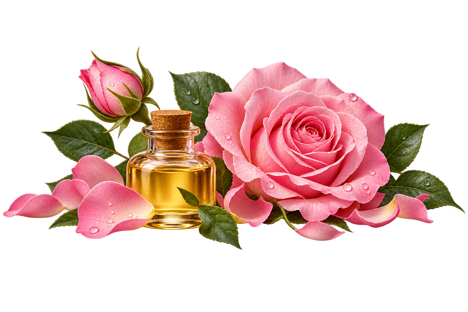 Romantische rozen en gouden olie